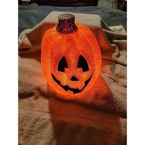 Seasons Melted Crackle Pumpkin Jack-O'-Lantern Light Up Halloween Home Decor